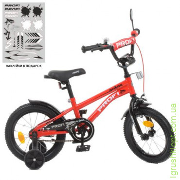 Велосипед детский PROF1 14д. Y14211-1, Shark, SKD75, фонарь, звонок, зеркало, доп. колеса, красно-черный