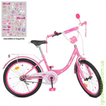 Велосипед детский PROF1 20д. Y2011, Princess, SKD45, фонарь, звонок, зеркало, подножка, розовый