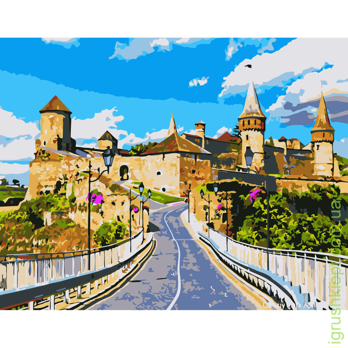 Картина за номерами Strateg ПРЕМІУМ Каменець-Подільський замок  з лаком розміром 30х40 см (SS-6587)