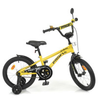 Велосипед детский PROF1 16д. Y16214-1 Shark, SKD75, фонарь, звонок, зеркало, дополнительные колеса, желто-черный