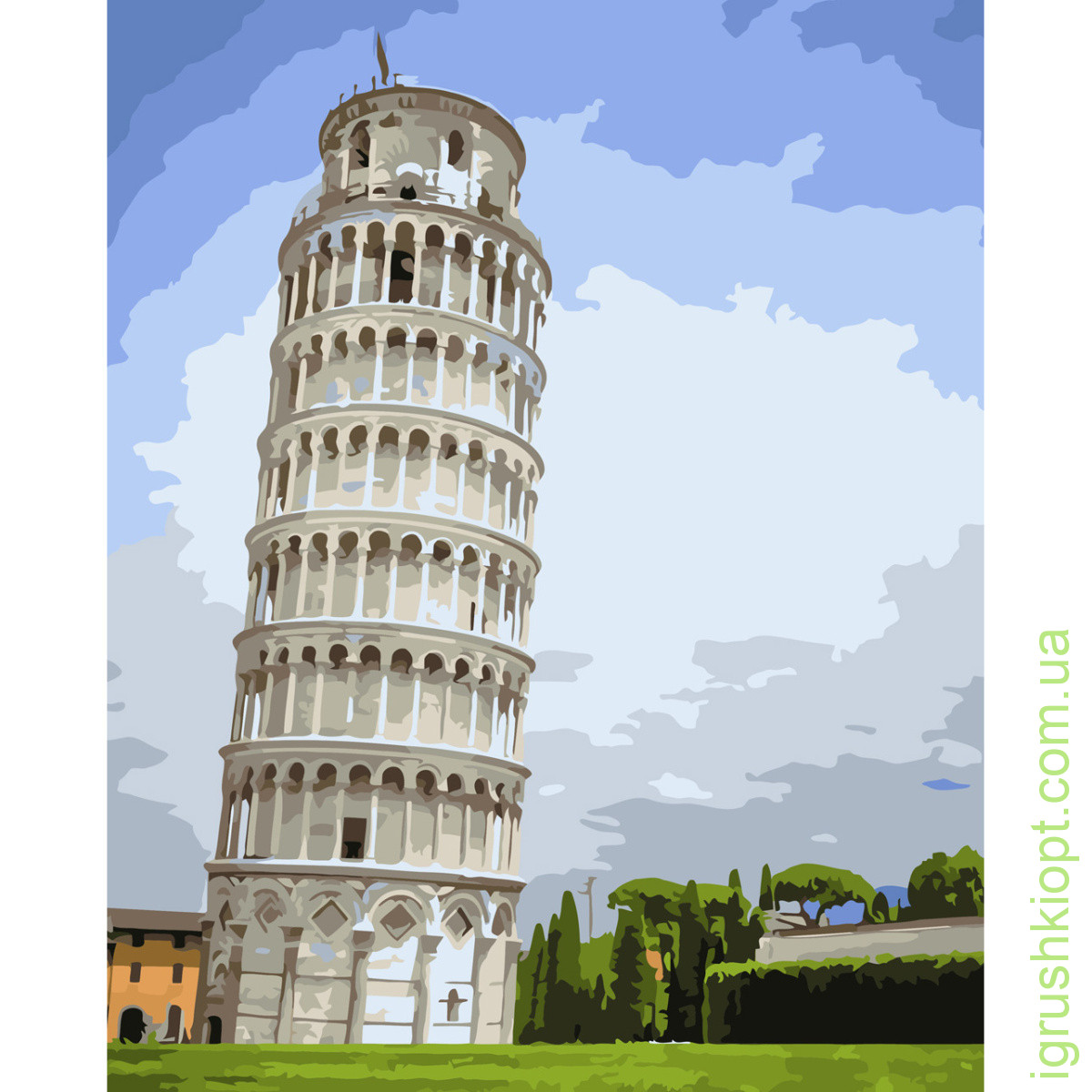 Картина за номерами Strateg ПРЕМІУМ Пізанська башня з лаком розміром 30х40 см (SS-6608)