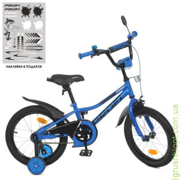Велосипед детский PROF1 14д. Y14223, Prime, SKD45, фонарь, звонок, зеркало, доп. колеса, синий