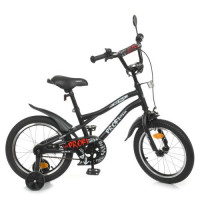 Велосипед детский PROF1 16д. Y16252-1 Urban, SKD75, фонарь, звонок, зеркало, дополнительные колеса, черный (мат.)