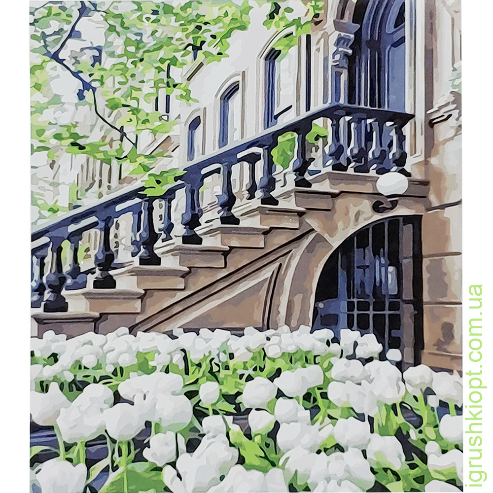 Картина за номерами Strateg ПРЕМІУМ Білі тюльпани з лаком розміром 30х40 см (SS-6614)