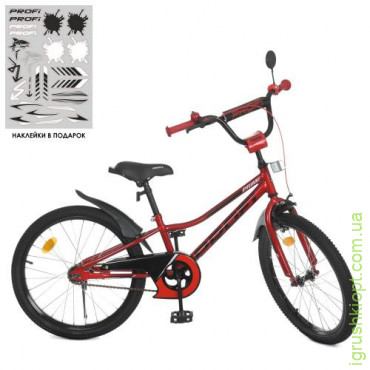 Велосипед детский PROF1 20д. Y20221-1, Prime, SKD75, фонарь, звонок, зеркало, подножка, красный