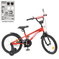 Велосипед детский PROF1 18д. Y18211-1 Shark, SKD75, фонарь, звонок, зеркало, дополнительные колеса, красно-черный
