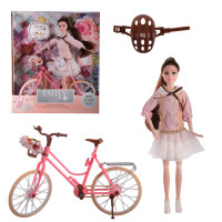 Кукла Emily арт. QJ077 с велосипедом и аксессуарами, коробка