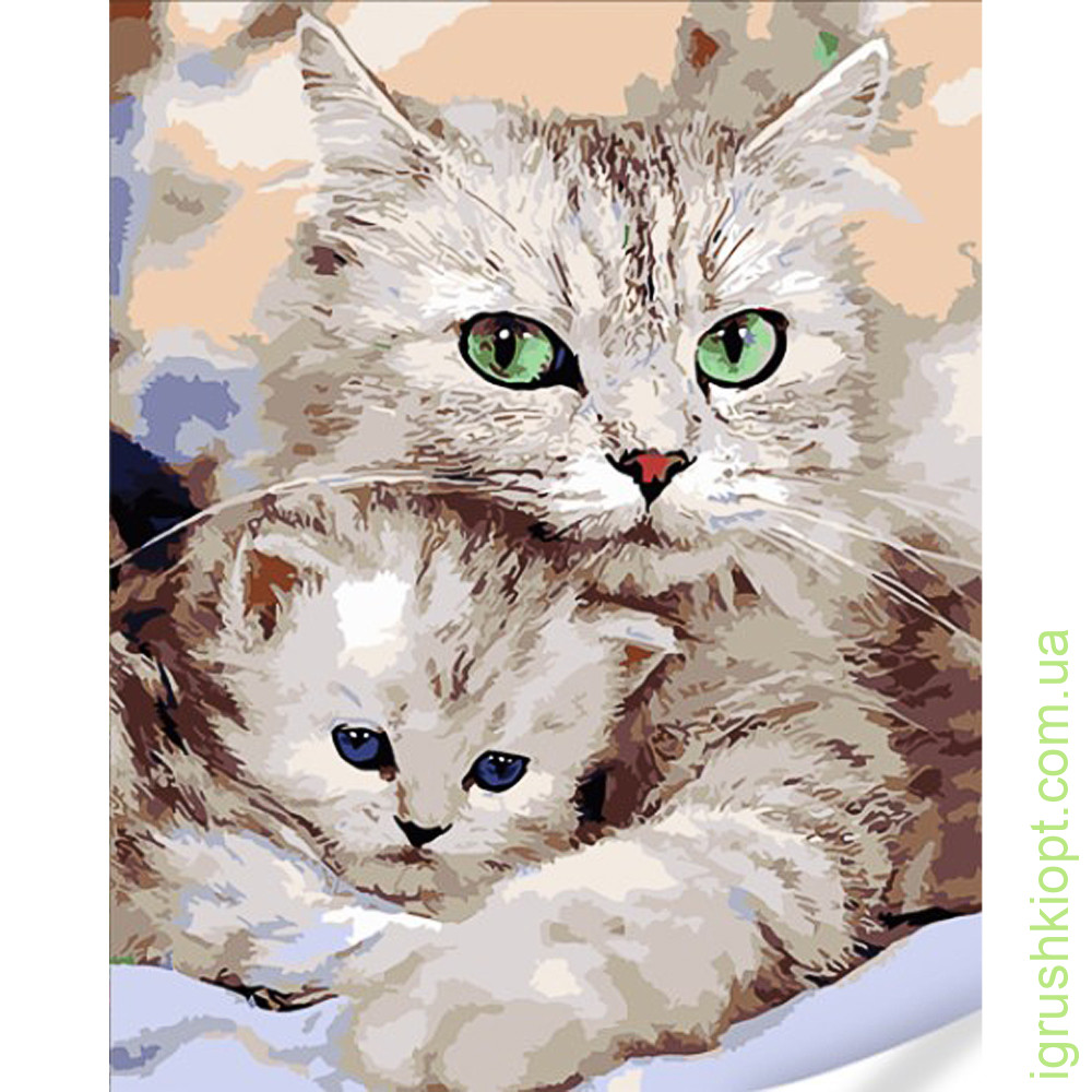Картина за номерами Strateg Кішка та кошеня на кольоровому фоні розміром 40х50 (GS1603)