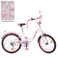 Велосипед детский PROF1 20д. Y2025, Butterfly, фонарь, звонок, зеркало, подножка, бело-малиновый