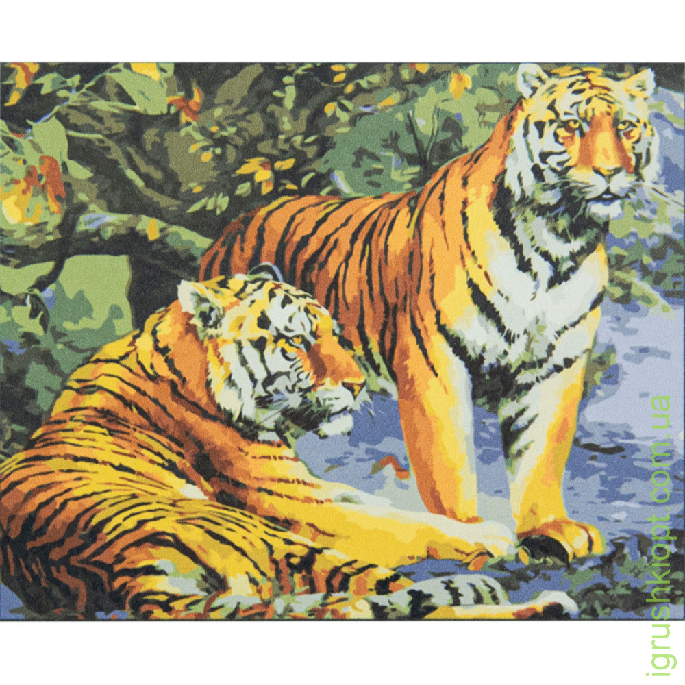Картина за номерами Strateg Пара тигрів на кольоровому фоні розміром 40х50 см (VA-2542)