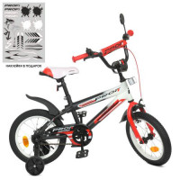 Велосипед детский PROF1 14д. Y14325, Inspirer, SKD45, фонарь, звонок, зеркало, доп. колеса, черно-бело-красный (мат)