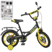 Велосипед детский PROF1 14д. Y1443, Original boy, SKD75, фонарь, звонок, зеркало, доп. колеса, черно-желтый