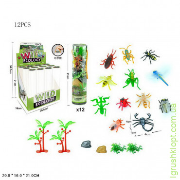 Животные в колбе арт. 303-302, насекомые, 30 упаковок по 12 штук, бокс 20, 8*16*21 см