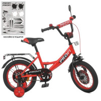 Велосипед детский PROF1 14д. Y1446, Original boy, SKD45, фонарь, звонок, зеркало, доп. колеса, красно-черный