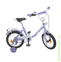 Велосипед детский PROF1 14д., Flower, фиолетовый, звонок, доп.колеса