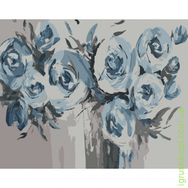 Картина за номерами Strateg ПРЕМІУМ Блакитні квіти розміром 40х50 см (GS1043)
