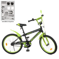 Велосипед детский PROF1 20д. Y20321, Inspirer, SKD45, черно-салатовый (мат), фонарь, звук, зеркало, подножка