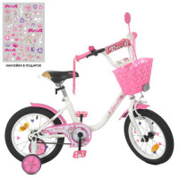 Велосипед детский PROF1 14д. Y1485-1, Ballerina, SKD75, бело-розовый, фонарь, звонок, зеркало, доп. Колеса