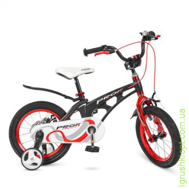 Велосипед детский PROF1 14д. LMG14201, Infinity, SKD85, магн. рама, вилка, диск. тормоз, звонок, доп. колеса, черно-красный (мат)