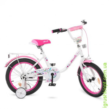 Велосипед детский PROF1 16д. Y1685, Flower, бело-розовый, звонок, доп.колеса 