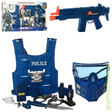 Набор полицейского P013 автомат-трещотка, маска, жилет, наручники, бинокль, нож, коробка
