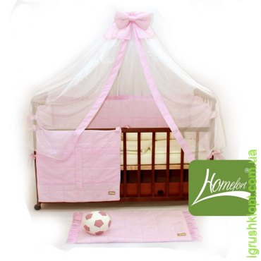Комплект в детскую кроватку "Радуга" 10 элементов ранфорс (цв. розовый)