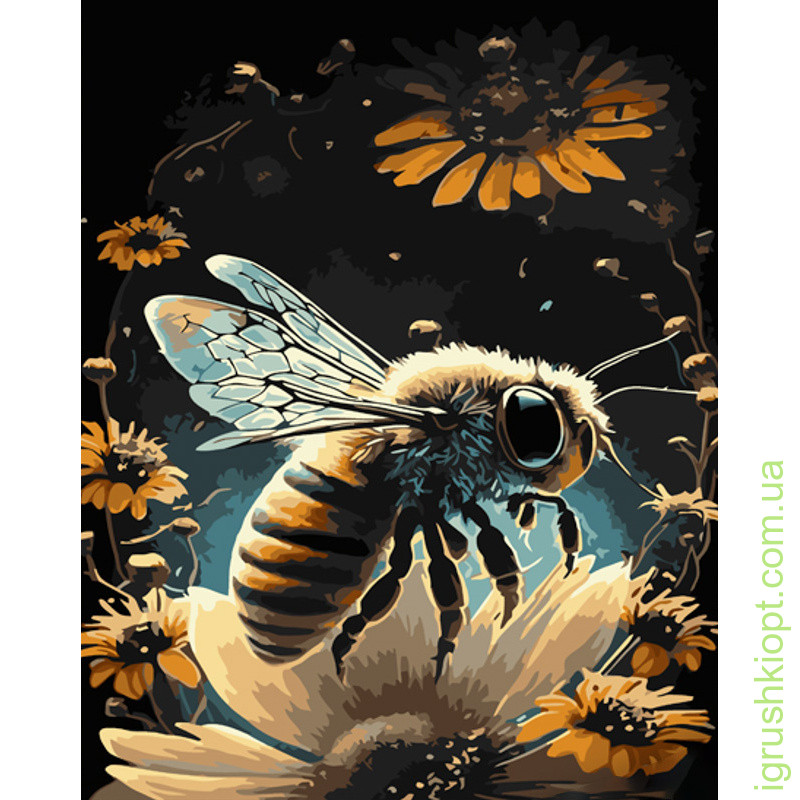 Картина за номерами Strateg ПРЕМІУМ Бджола серед квітів розміром 40х50 см (GS1003)