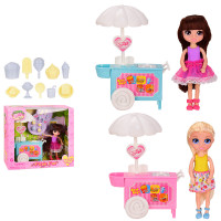 Кукла маленькая арт. 57011, 2 вида, коляска с мороженым, продукты, животное, коробка 25*11*22.5 см, размер игрушки – 15 см