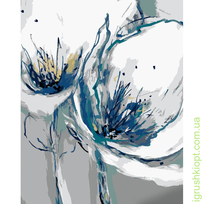 Картина за номерами Strateg ПРЕМІУМ Біло-сині квіти розміром 40х50 см (GS1056)