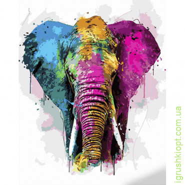 Картина за номерами Strateg ПРЕМІУМ Різнобарвний слон розміром 40х50 см (GS1072)