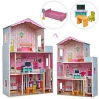 Деревянная игрушка Домик MD 2579, 3 этажа, мебель, коробка, 76-48-10 см