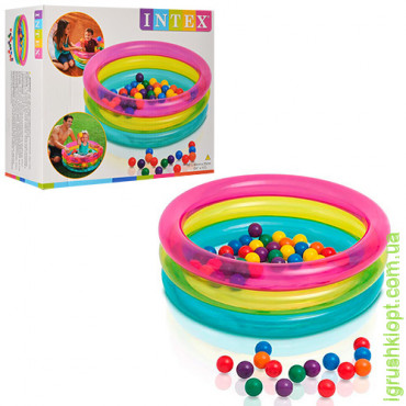 Бассейн детский классический, 3 кольца, 86-25см, в комплекте разноцветные шарики Фан Болс (50шт), ремкомплект, в кор-ке