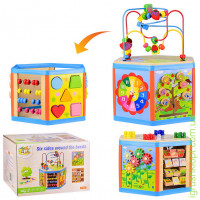 Деревянная игрушка WD2723 сортер-куб, 5 актвиных панелей, серпантинка в коробке, р-р игрушки – 31*27*38 см