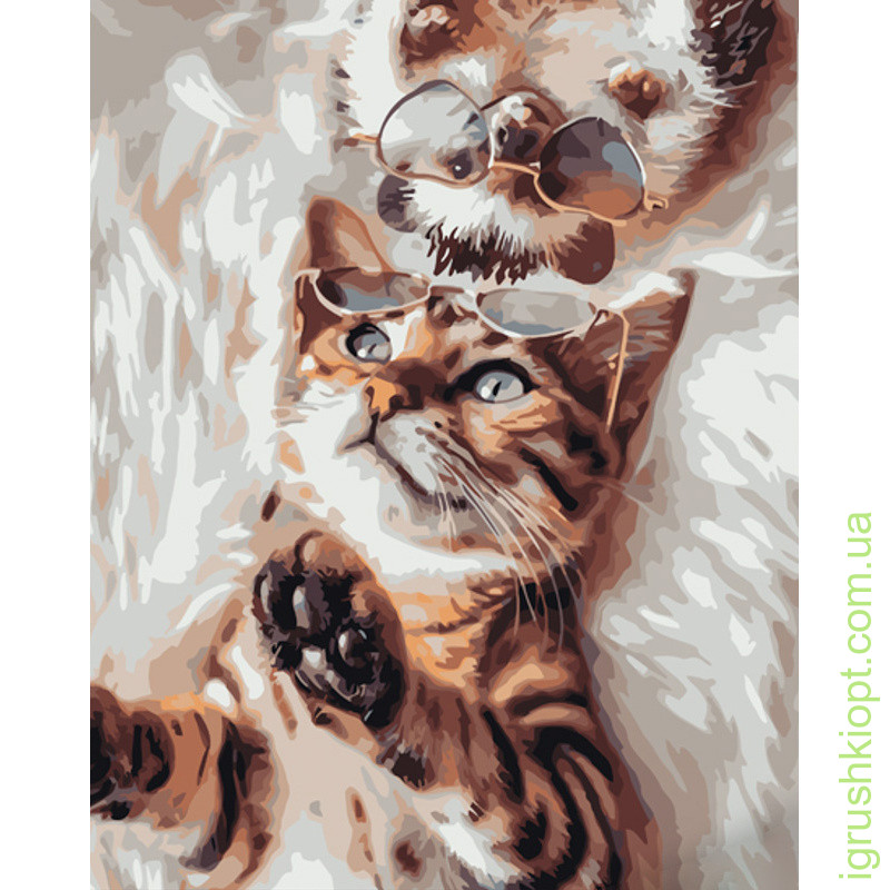 Картина за номерами Strateg ПРЕМІУМ Котик з їжачком розміром 40х50 см (GS1049)