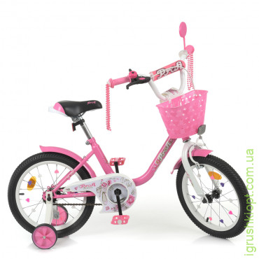 Велосипед детский PROF1 16д. Y1681-1 Ballerina, SKD75, розовый, фонарь, зв, зеркало, доп. колёса