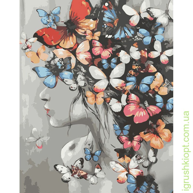 Картина за номерами Strateg ПРЕМІУМ Метелики у волоссі розміром 40х50 см (GS1057)