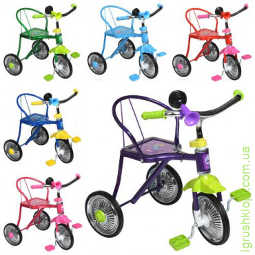 Велосипед 3 колеса, хром, 6 цветов: красн, желт, зел, темн-син,голуб,роз,клаксон