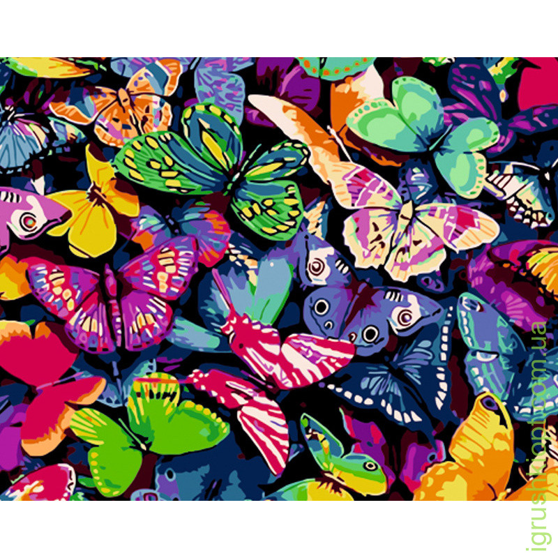 Картина за номерами Strateg ПРЕМІУМ Різнокольорові метелики розміром 40х50 см (GS1123)