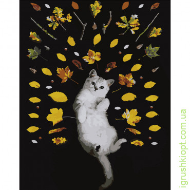 Картина за номерами Strateg ПРЕМІУМ Осінній котик розміром 40х50 см (DY062)