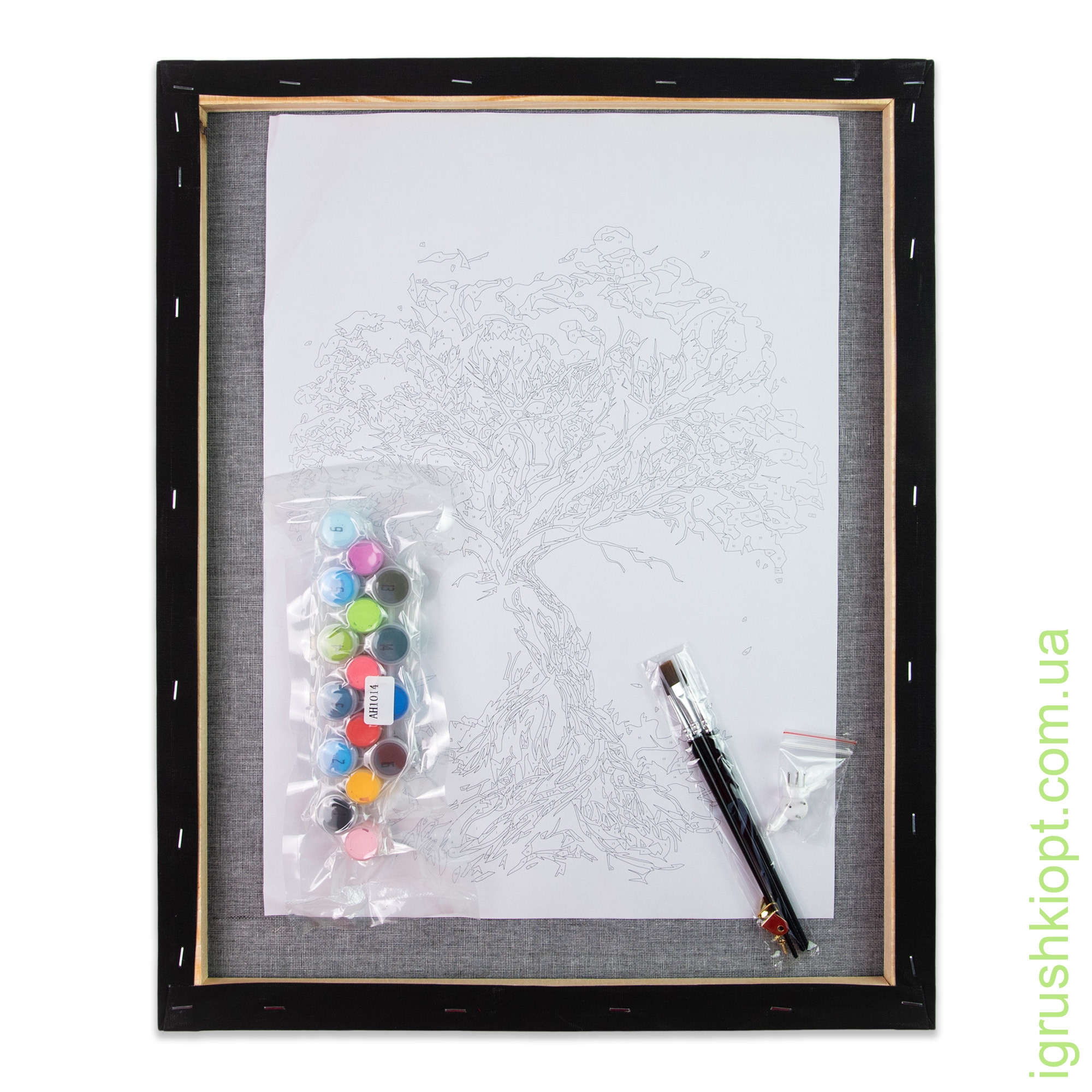 Картина за номерами Strateg ПРЕМІУМ Вітражне дерево на чорному фоні розміром 40х50 см (AH1073)