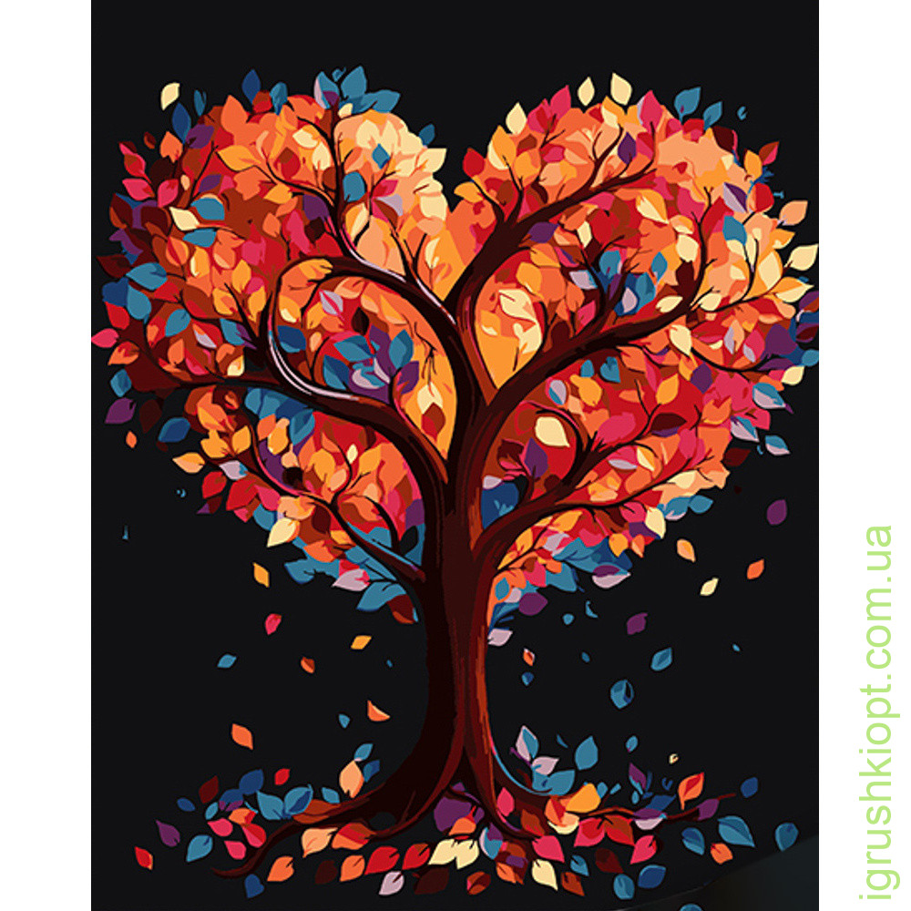 Картина за номерами Strateg ПРЕМІУМ Вітражне дерево кохання на чорному фоні розміром 40х50 см (AH1074)
