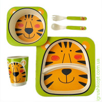 Посуда детская бамбук "Тигр" 5пр/наб (2 тарелки, вилка, ложка, стакан) MH-2770-25