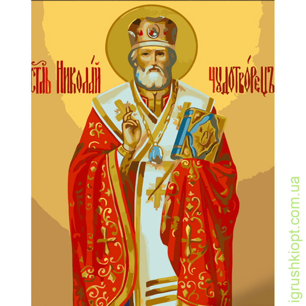 Картина за номерами Strateg ПРЕМІУМ Святий Миколай з лаком розміром 30х40 см (SS6736)