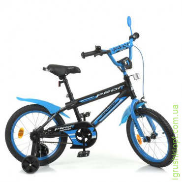 Велосипед детский PROF1 18д. Y18323, Inspirer, SKD45, фонарь, звонок, зеркало, доп. колеса, черно-синий (мат)