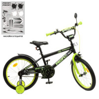 Велосипед детский PROF1 18д. Y1871, Dino, SKD45, фонарь, звонок, зеркало, доп. колеса, черно-салатовый (мат)