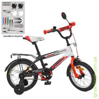 Велосипед детский PROF1 14д. SY1455 Inspirer, черно-бел-красный (мат), свет, звонок, зеркало, доп. колеса