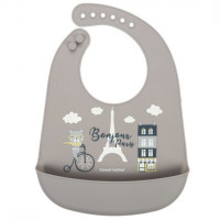 Canpol babies Слюнявчик силиконовый с карманом Bonjour Paris - бежевый, 74/027_bei