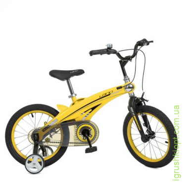 Велосипед детский 16д. WLN1639D-T-4 Projective,SKD85, магниевая рама, дополнительные колеса, желтый