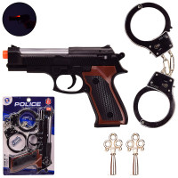 Полицейский набор HSY-120, пистолет, металлические наручники, на планшетке