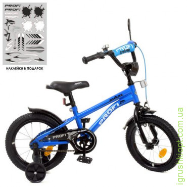 Велосипед дитячий PROF1 14д. Y14212-1, Shark, SKD75, ліхтар, дзвінок, дзеркало, дод. колеса, синьо-чорний